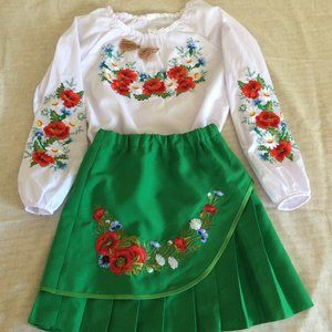 handmade set with embroidery for girls 8-10 y-old